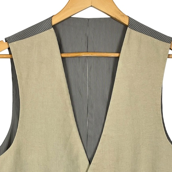 Men’s 100% Linen Beige Suit Vest with Pinstripe Back – Size M - Picture 4 of 9